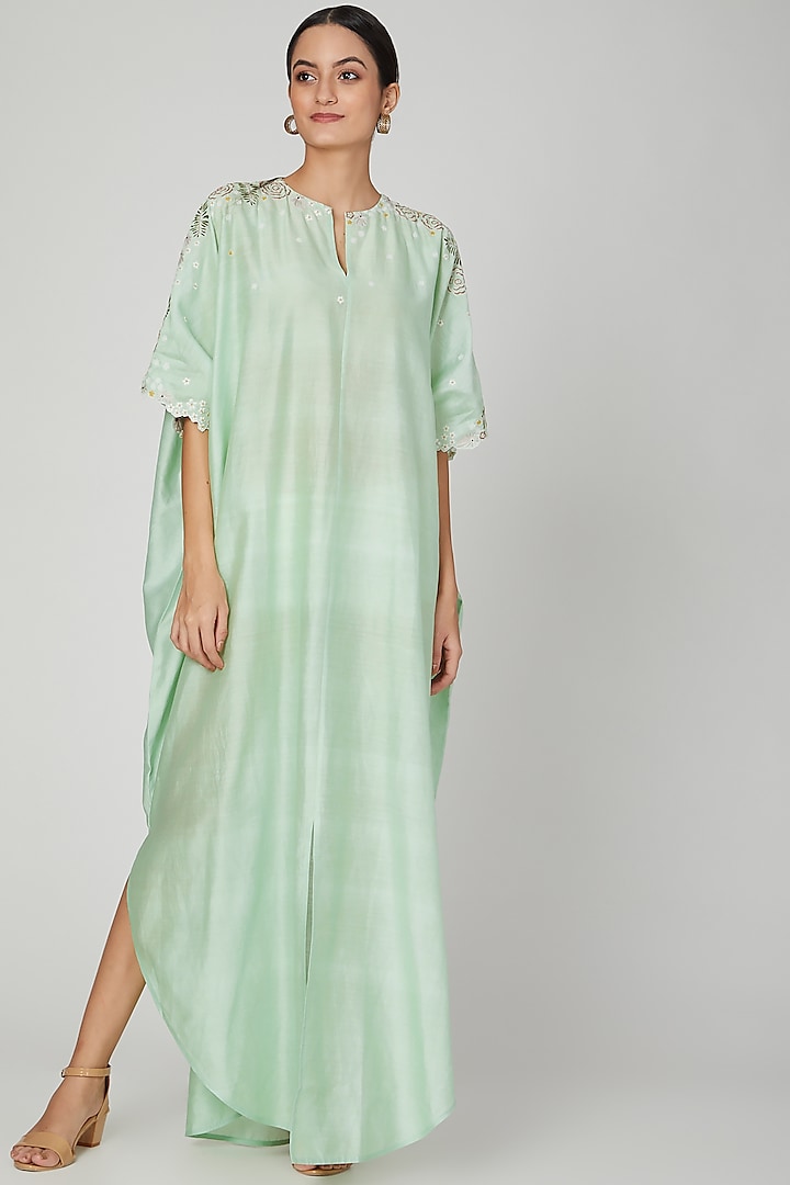 Mint Jaal Embroidered Kaftan by Lavender