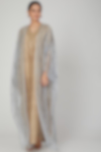 Beige Embroidered Kaftan With Dress by Lavender