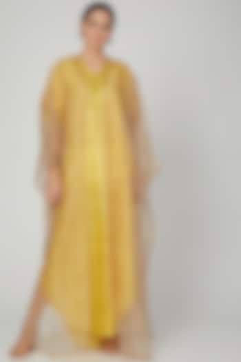 Yellow Embroidered Kaftan With Dress by Lavender