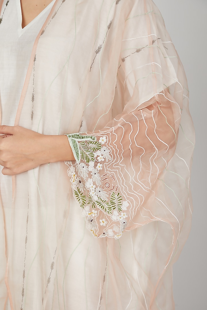 White Embroidered Kaftan With Dress by Lavender at Pernia's Pop Up Shop