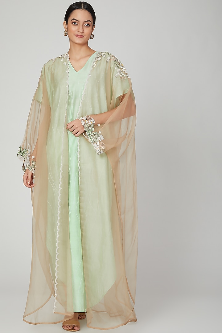 Mint Jaal Embroidered Kaftan With Dress by Lavender at Pernia's Pop Up Shop