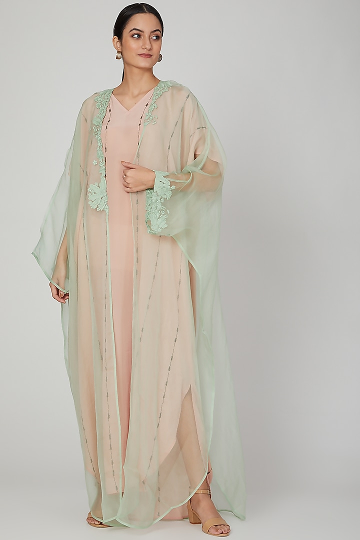 Pink Embroidered Kaftan With Dress by Lavender at Pernia's Pop Up Shop