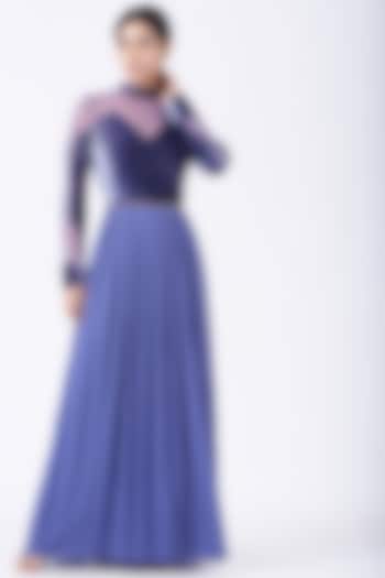 Purple Silk Velvet Pleated Gown by Lavender
