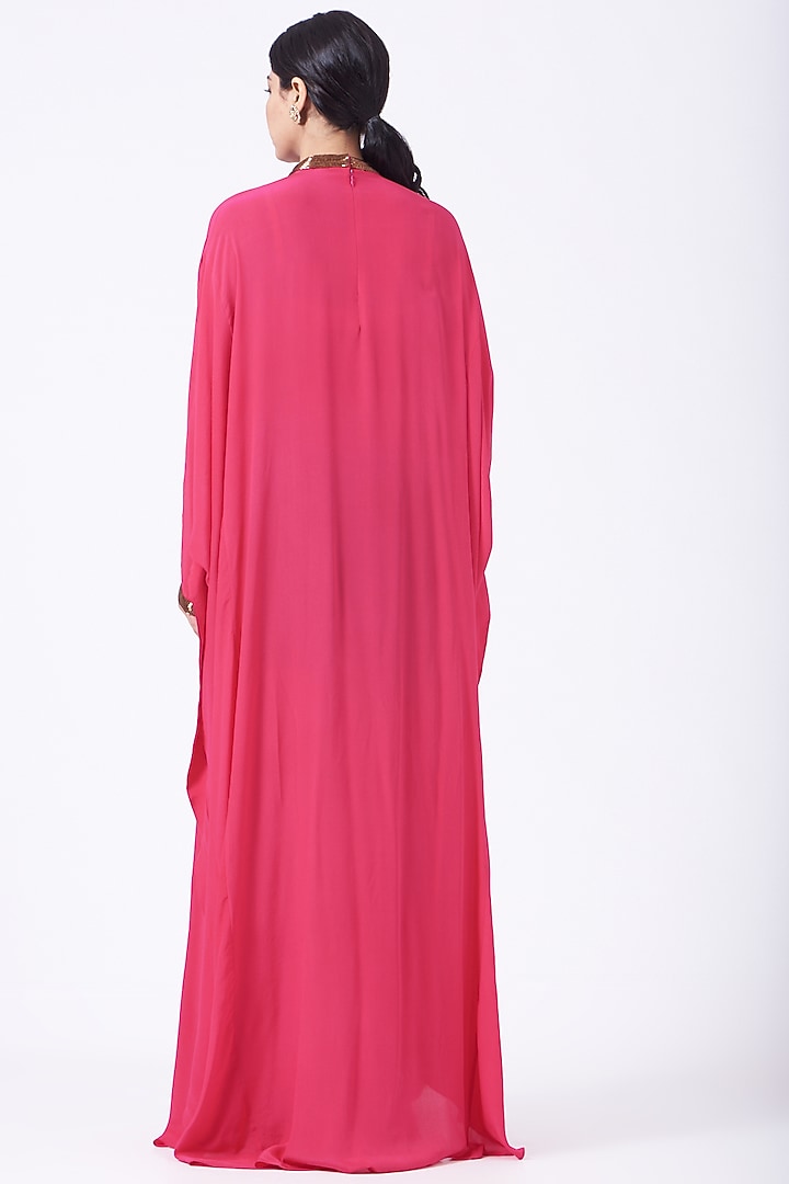 Fuchsia Silk Crepe Kaftan by Lavender at Pernia's Pop Up Shop
