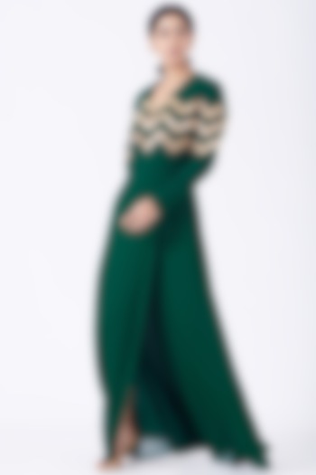 Emerald Green Hand Embroidered Gown by Lavender