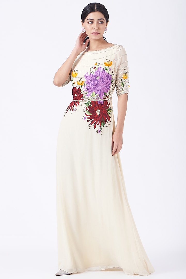 White Hand Embroidered Gown by Lavender at Pernia's Pop Up Shop