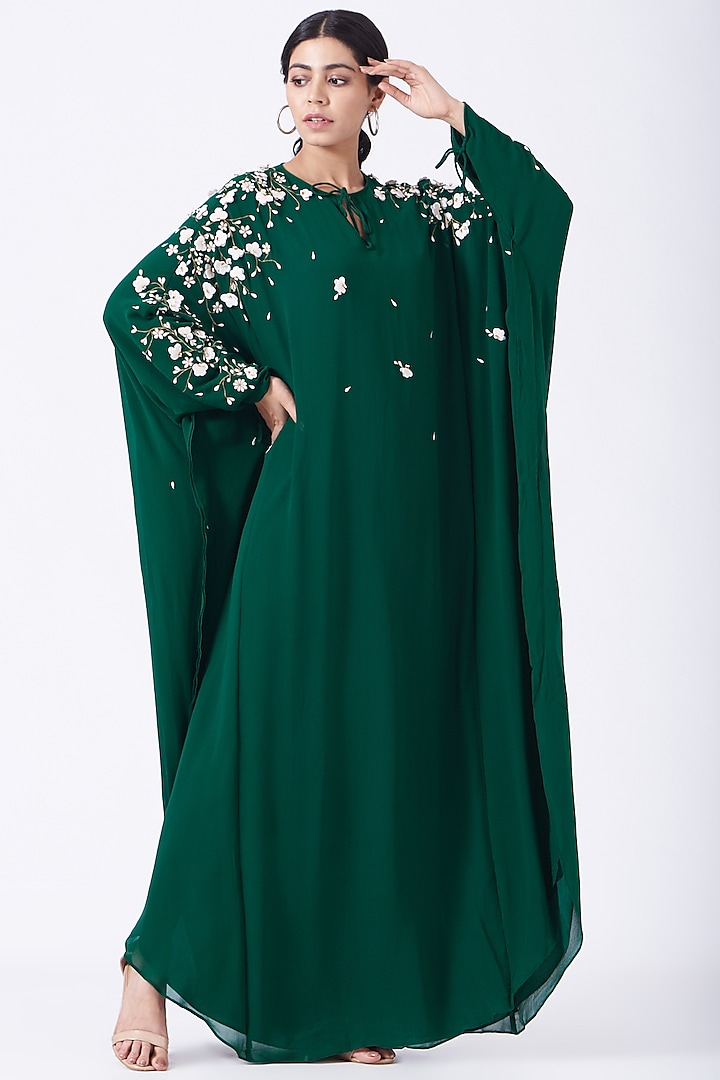 Emerald Green Embroidered Kaftan by Lavender