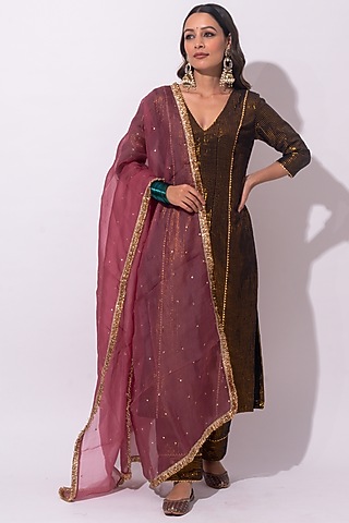 Black Cotton Striped Kurta Set by HUMDUM