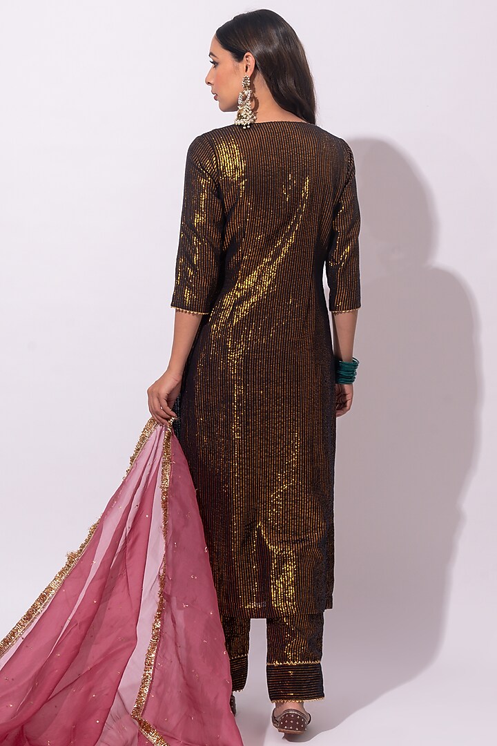 Black Cotton Striped Kurta Set by HUMDUM at Pernia's Pop Up Shop