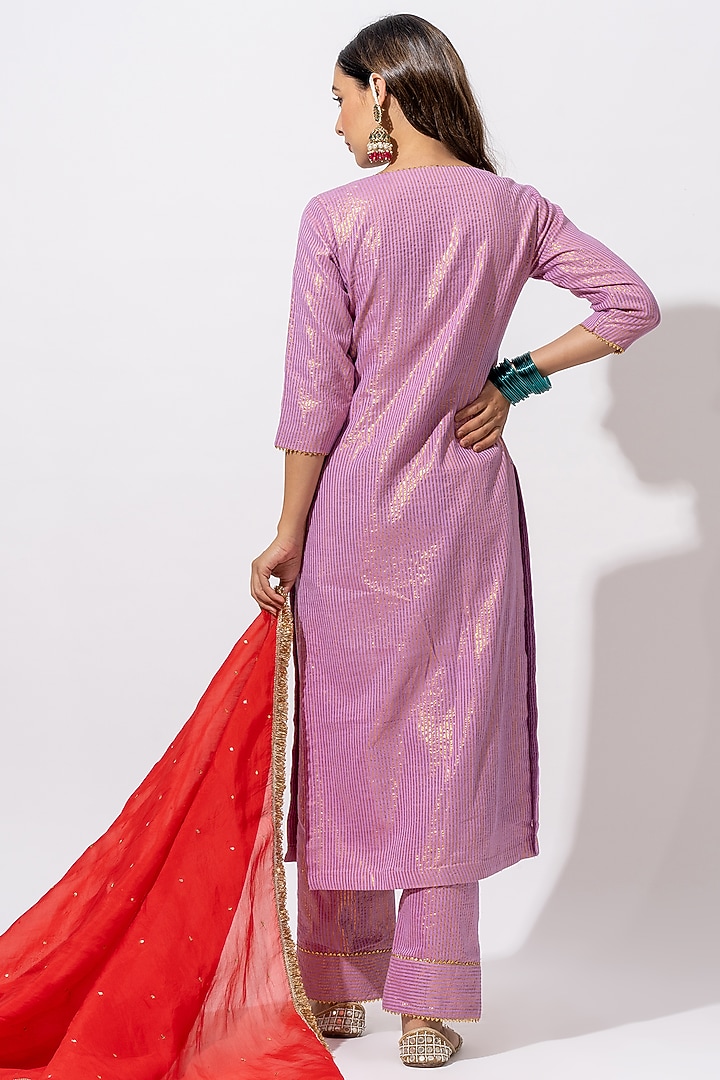 Lilac Cotton Striped Kurta Set by HUMDUM at Pernia's Pop Up Shop