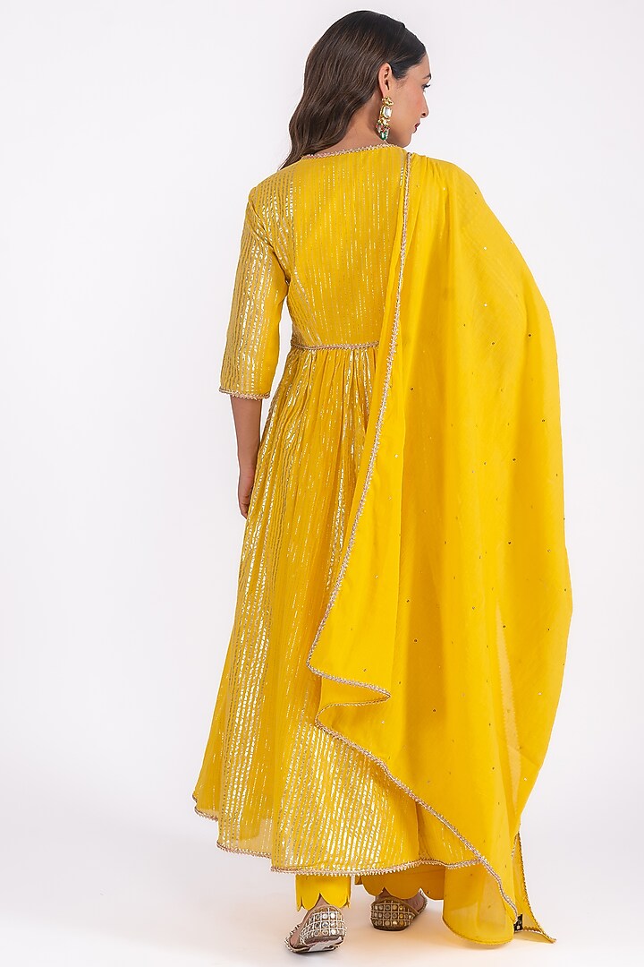 Yellow Cotton Striped Kurta Set by HUMDUM at Pernia's Pop Up Shop