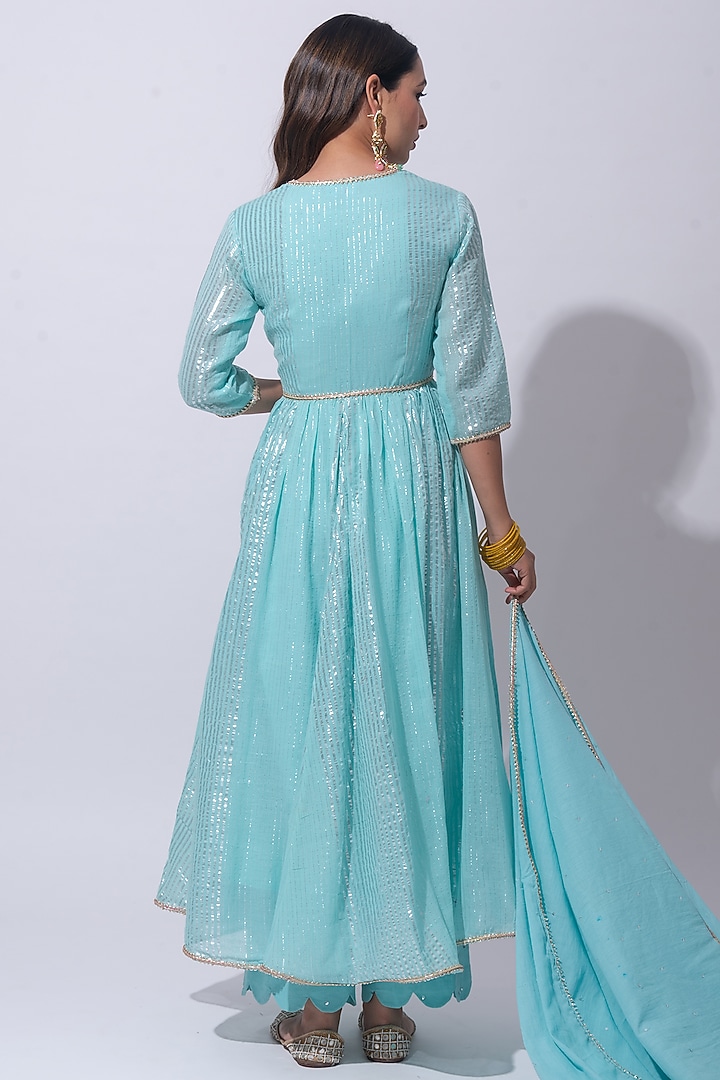 Sky Blue Cotton Striped Kurta Set by HUMDUM at Pernia's Pop Up Shop