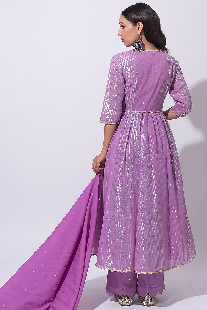 Lilac Cotton Striped Kurta Set by HUMDUM at Pernia's Pop Up Shop