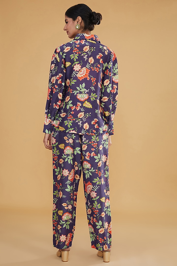 Purple Silk Chanderi Digital Printed & Beaded Work Co-Ord Set by HUMDUM at Pernia's Pop Up Shop