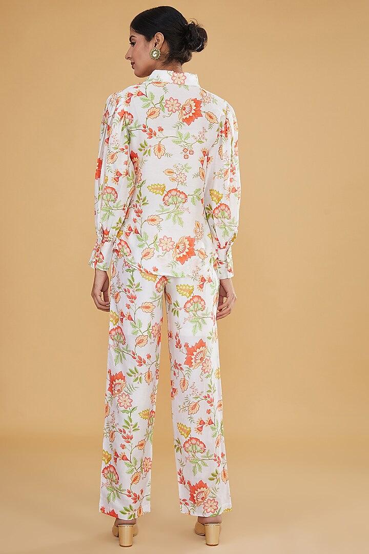 White Silk Chanderi Digital Printed & Beaded Work Co-Ord Set by HUMDUM at Pernia's Pop Up Shop
