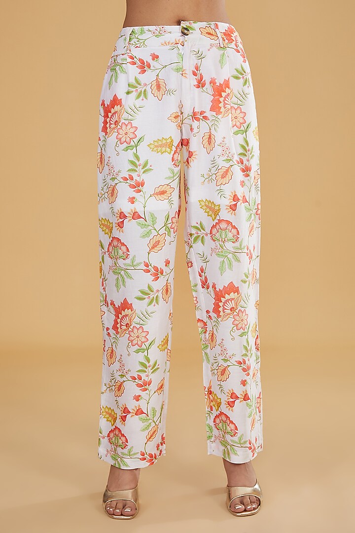 White Silk Chanderi Digital Printed & Beaded Work Co-Ord Set by HUMDUM at Pernia's Pop Up Shop
