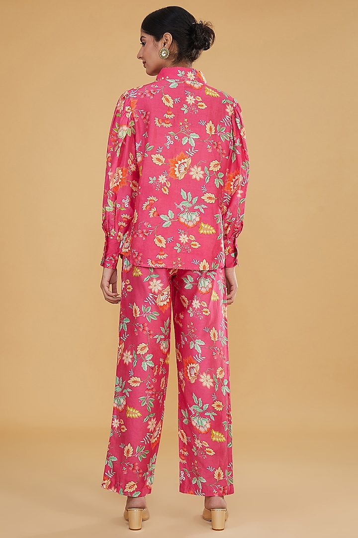 Pink Silk Chanderi Digital Printed & Beaded Work Co-Ord Set by HUMDUM at Pernia's Pop Up Shop