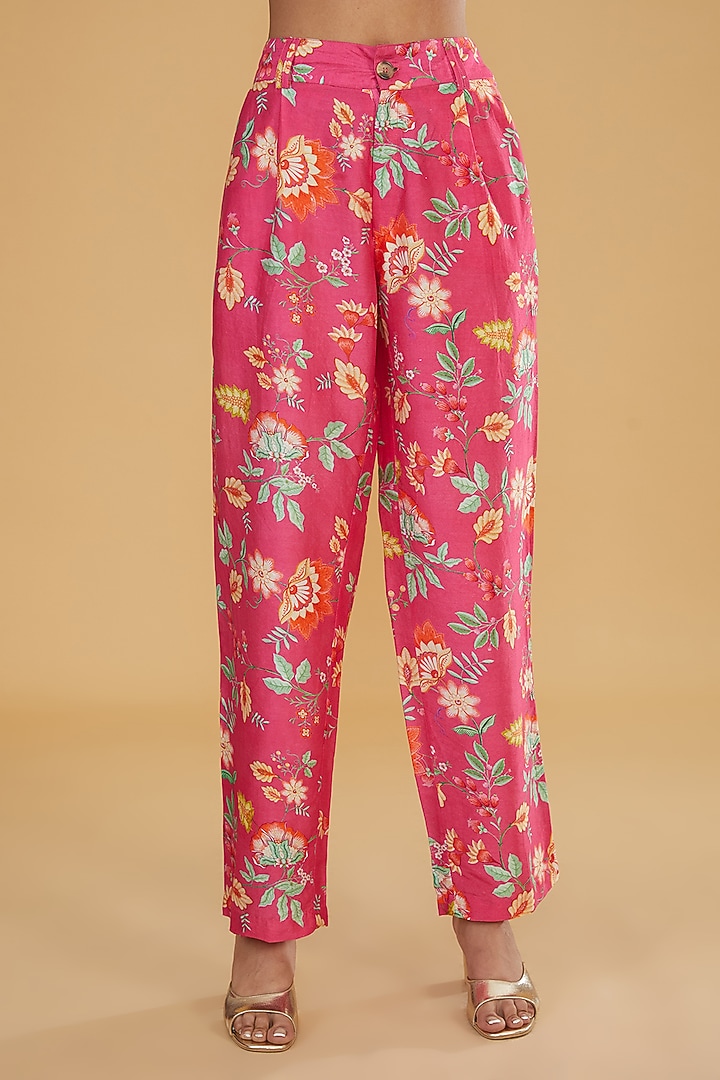 Pink Silk Chanderi Digital Printed & Beaded Work Co-Ord Set by HUMDUM at Pernia's Pop Up Shop