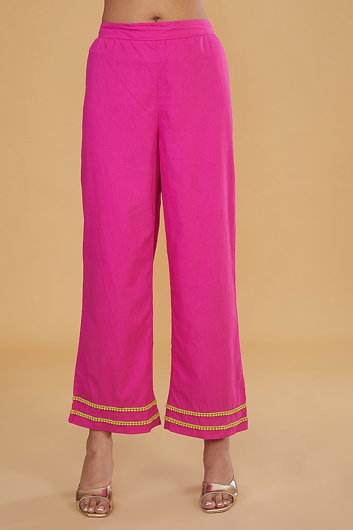 Pink Silk Chanderi Digital Printed & Hand Embroidered Kurta Set by HUMDUM at Pernia's Pop Up Shop