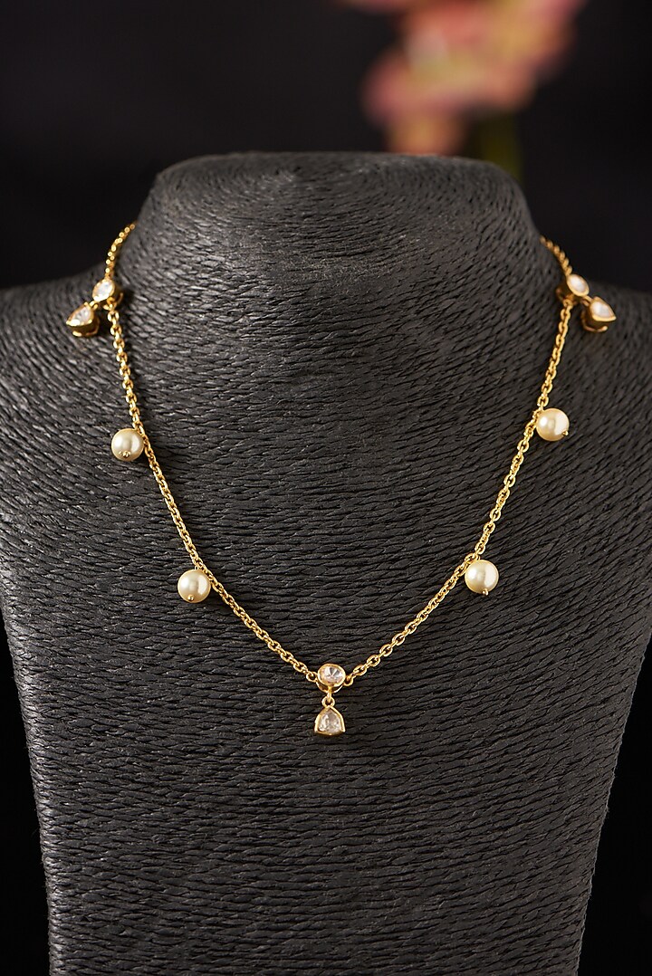 Gold Finish Pearls Necklace In Sterling Silver by Hunar at Pernia's Pop Up Shop