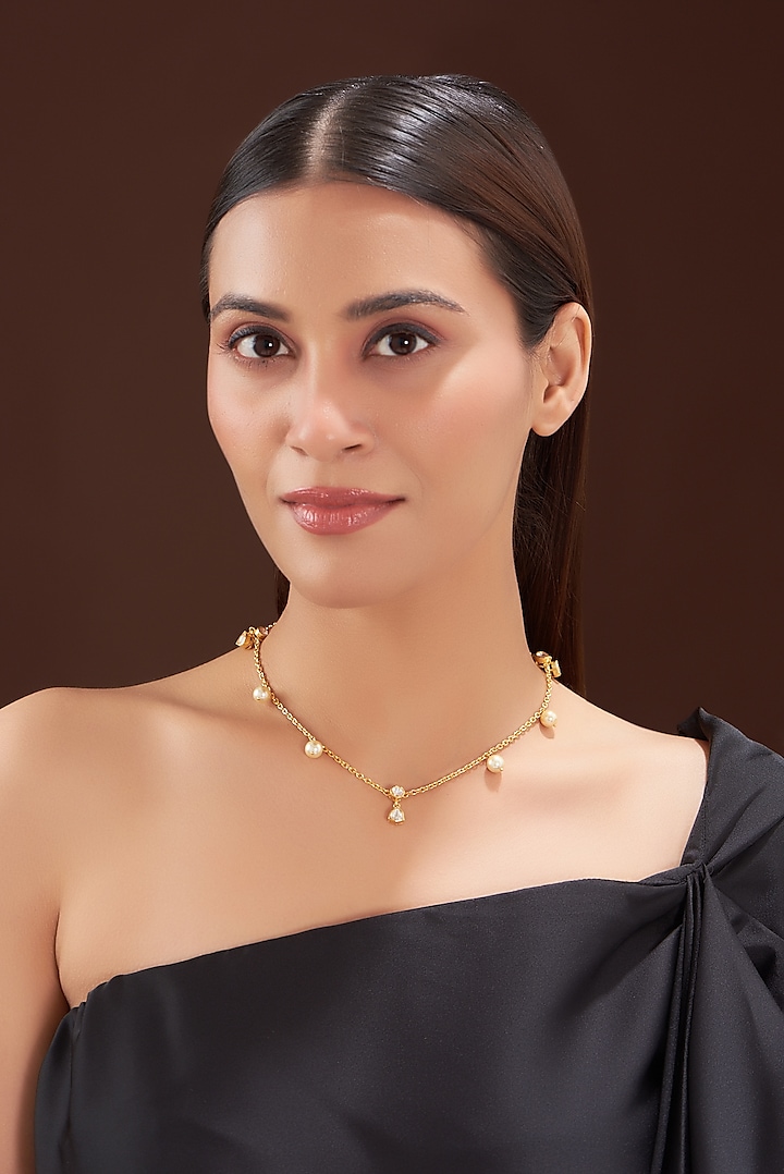 Gold Finish Pearls Necklace In Sterling Silver by Hunar at Pernia's Pop Up Shop