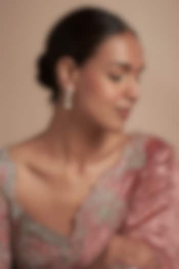 Gold Finish Moissanite Polki & Pearl Dangler Earrings In Sterling Silver by Hunar at Pernia's Pop Up Shop