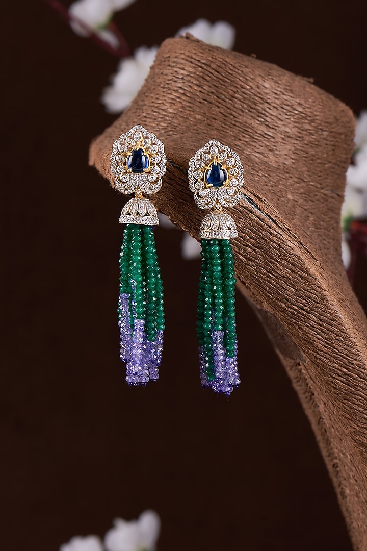 Gold Finish Moissanite Polki & Synthetic Stone Dangler Earrings In Sterling Silver by Hunar at Pernia's Pop Up Shop