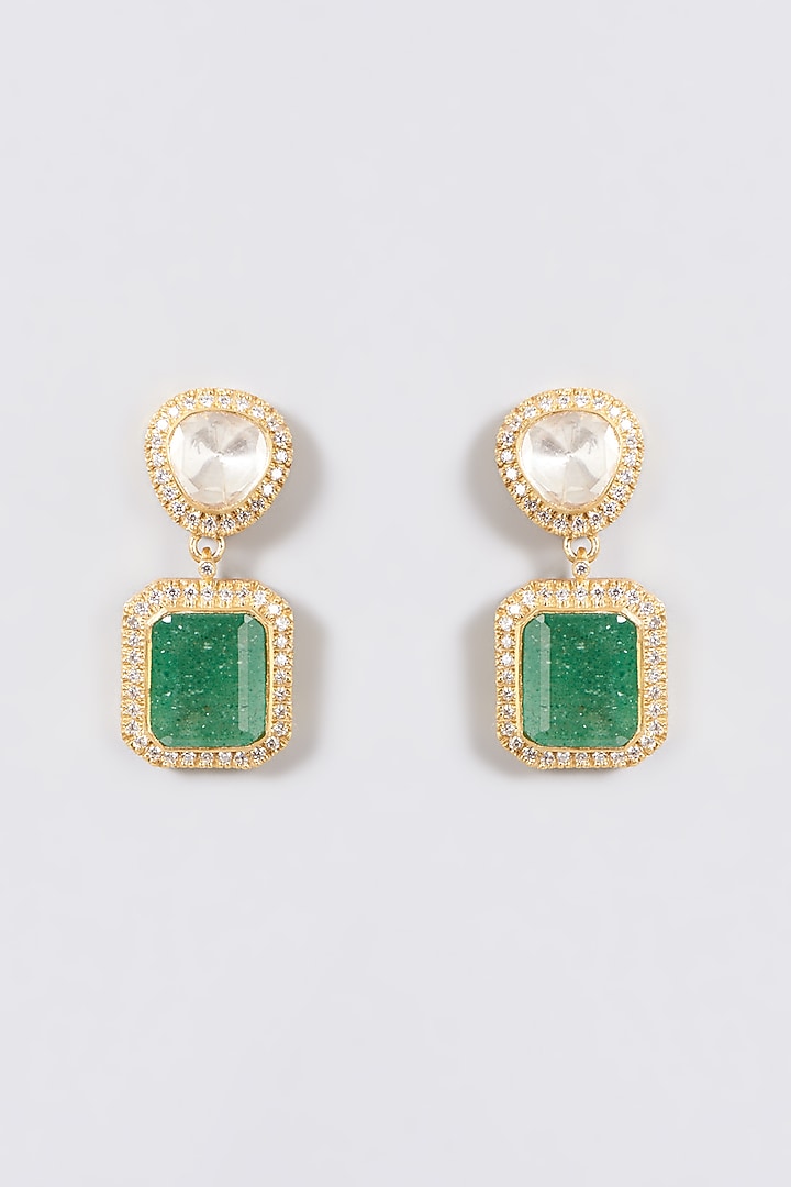 Gold Finish Earrings With Stone In Sterling Silver by Hunar at Pernia's Pop Up Shop