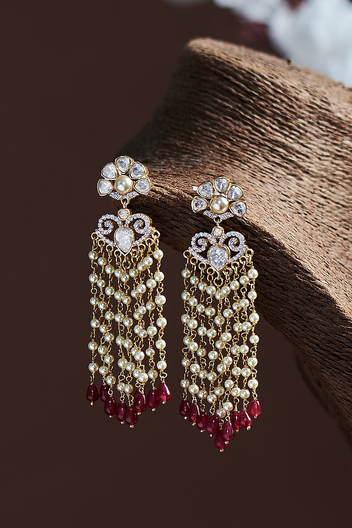 Gold Finish Moissanite Polki Dangler Earrings In Sterling Silver by Hunar at Pernia's Pop Up Shop
