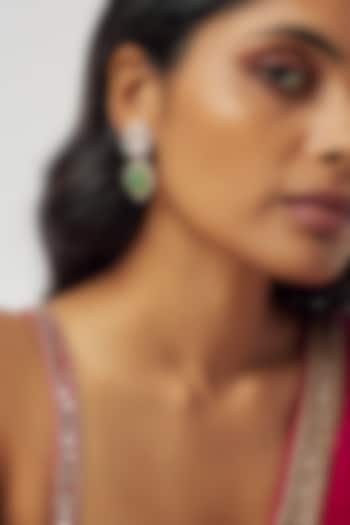 Gold Finish Moissanite Polki & Synthetic Green Stone Dangler Earrings In Sterling Silver by Hunar at Pernia's Pop Up Shop