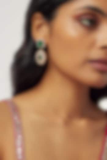 Gold Finish Moissanite Polki & Synthetic Green Stone Dangler Earrings In Sterling Silver by Hunar at Pernia's Pop Up Shop