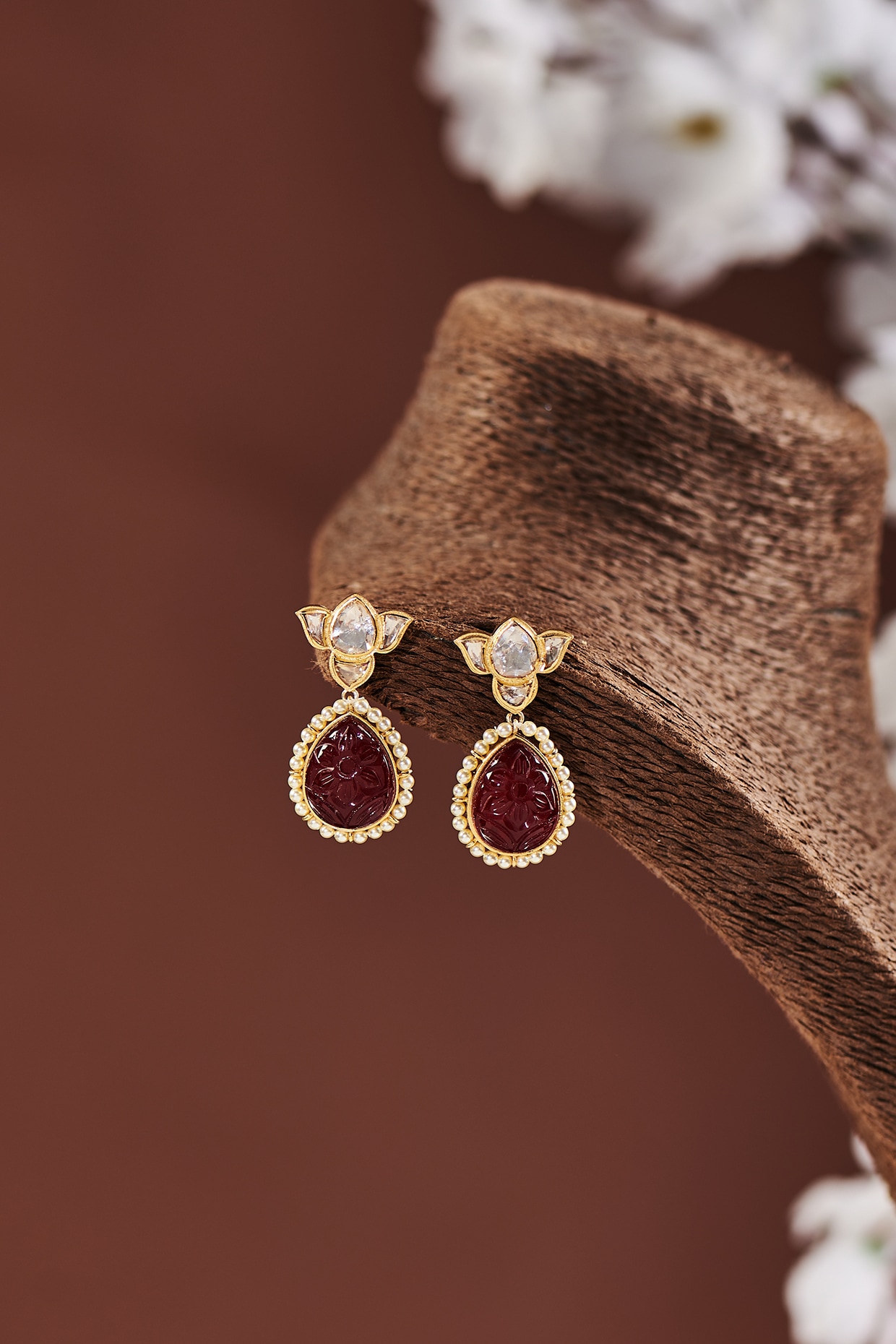 Buy Gold Plated High Quality Ruby Stone Danglers Earrings for Girls