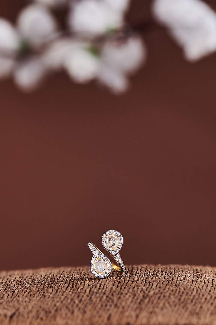 Gold Finish Moissanite Polki Ring In Sterling Silver by Hunar at Pernia's Pop Up Shop