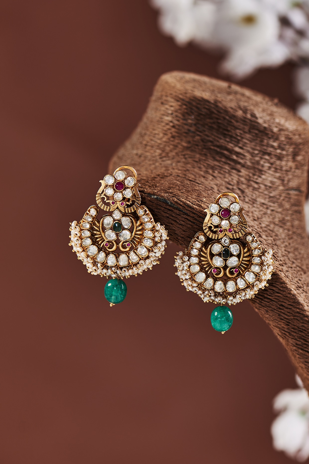 Flipkartcom  Buy RUBANS 22K Gold Plated Handcrafted Faux Ruby Stone with  Pearls Peacock Chandbali Earrings Alloy Chandbali Earring Online at Best  Prices in India