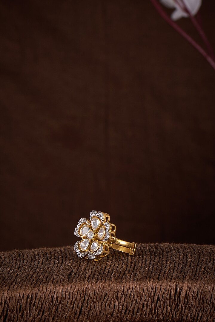 Gold Finish Moissanite Polki Ring In Sterling Silver by Hunar at Pernia's Pop Up Shop