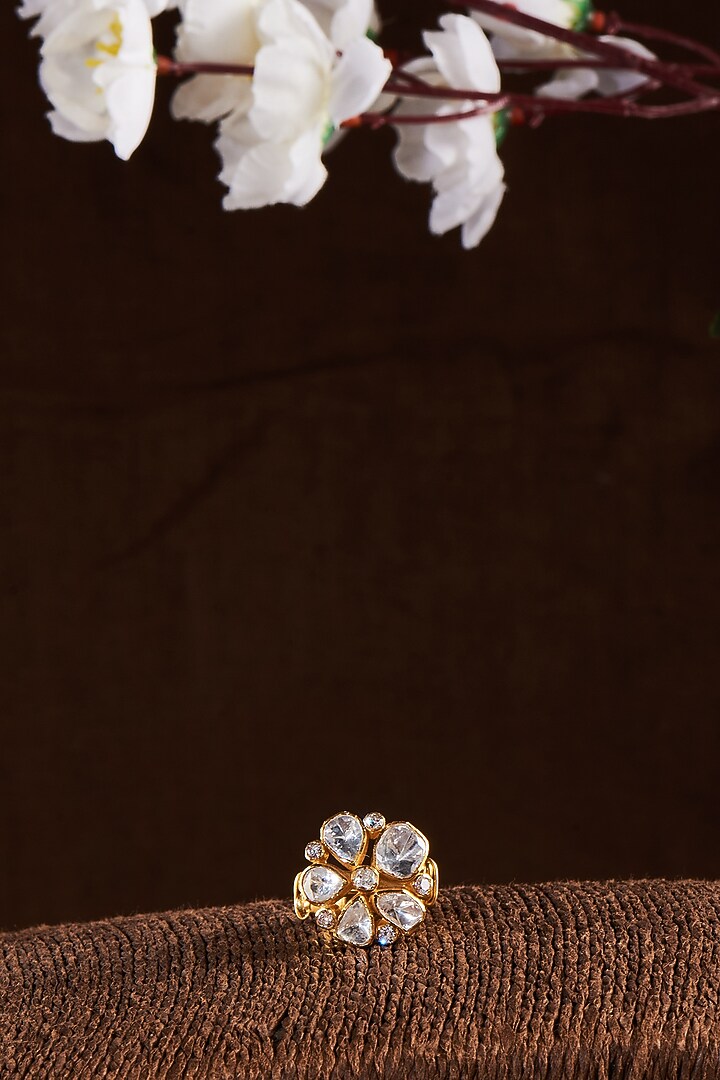 Gold Finish Moissanite Polki Ring In Sterling Silver by Hunar at Pernia's Pop Up Shop