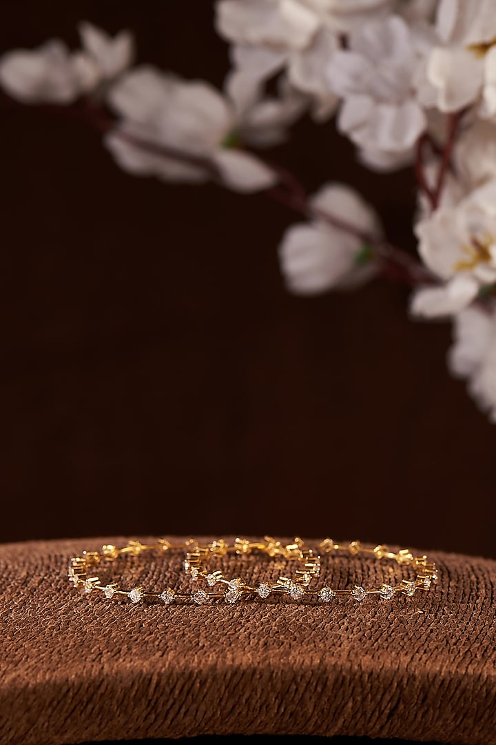 Gold Finish Moissanite Polki Bangles In Sterling Silver (set of 2) by Hunar at Pernia's Pop Up Shop