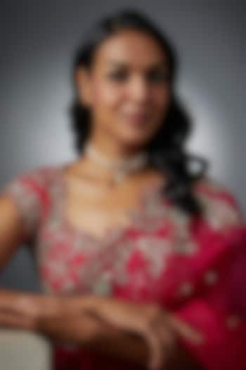 Gold Finish Moissanite Polki & Ruby Choker Necklace In Sterling Silver by Hunar at Pernia's Pop Up Shop