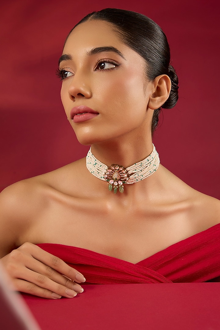 Gold Finish Kundan Polki Choker Necklace by Hunar at Pernia's Pop Up Shop
