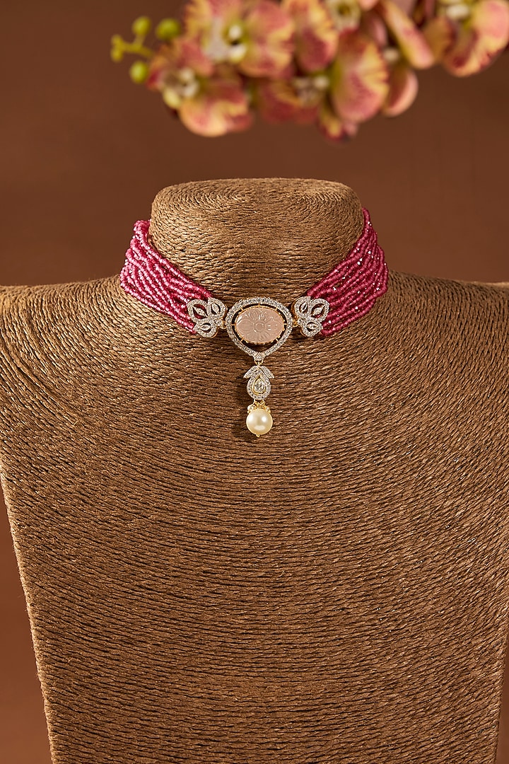 Gold Finish Ruby Stone Choker Necklace In Sterling Silver by Hunar at Pernia's Pop Up Shop