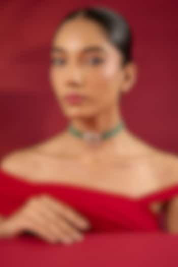 Gold Finish Kundan Polki & Emerald Stone Choker Necklace by Hunar at Pernia's Pop Up Shop