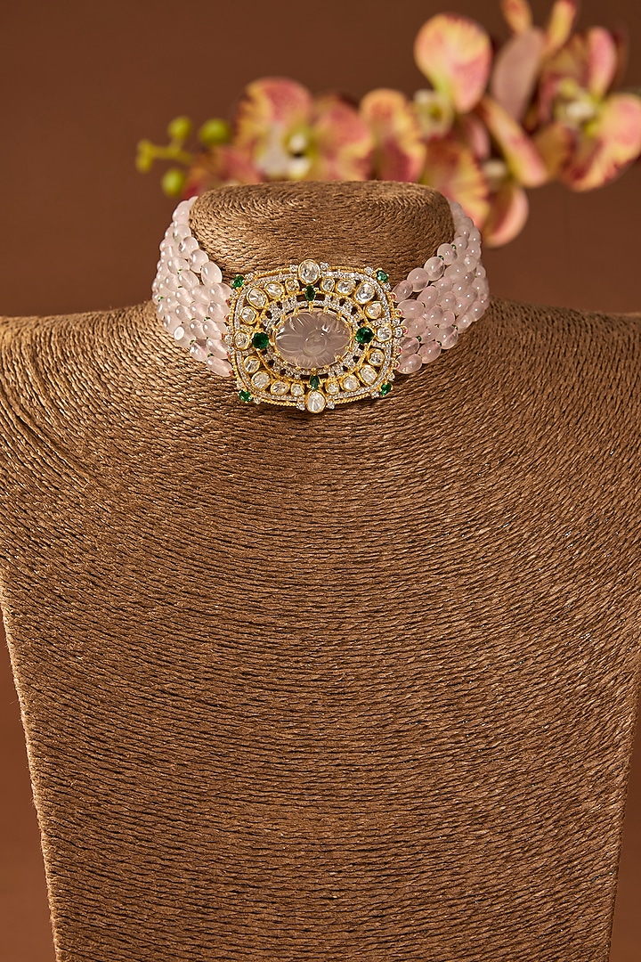 Gold Finish Ruby Stone Choker Necklace In Sterling Silver by Hunar at Pernia's Pop Up Shop
