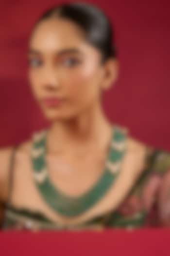 Gold Finish Kundan Polki & Emerald Stone Long Necklace by Hunar at Pernia's Pop Up Shop
