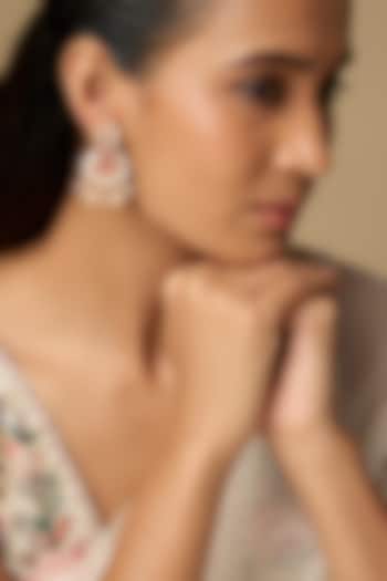 White Finish Pink Stone Dangler Earrings by Hunar at Pernia's Pop Up Shop