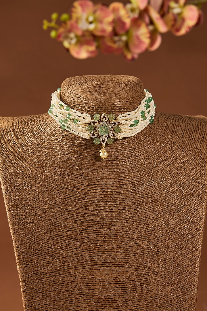 Gold Finish White Stone Choker Necklace In Sterling Silver by Hunar at Pernia's Pop Up Shop