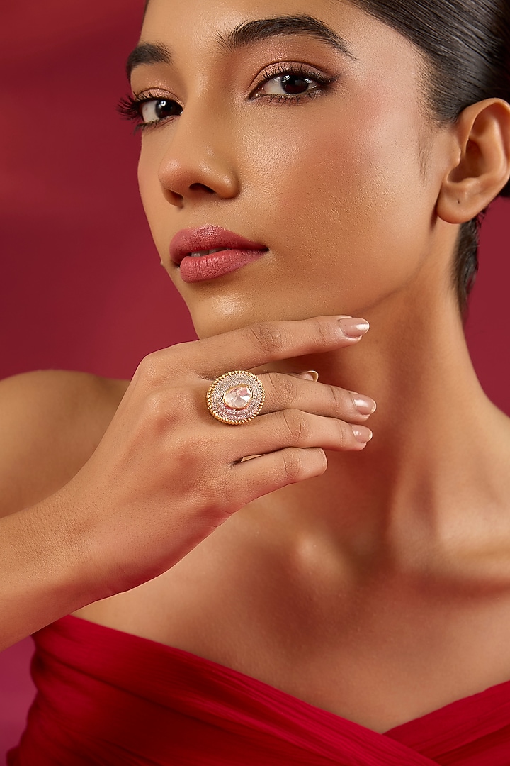 Gold Finish Kundan Polki & White Stone Ring by Hunar at Pernia's Pop Up Shop