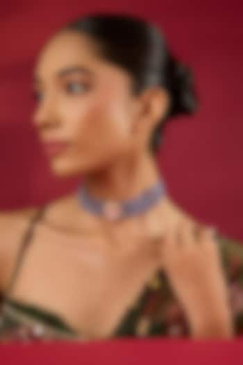 Gold Finish Purple Stone Choker Necklace In Sterling Silver by Hunar at Pernia's Pop Up Shop