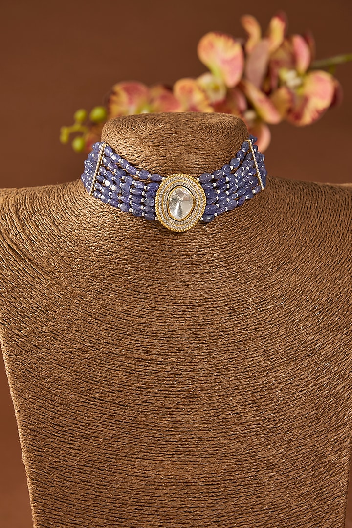 Gold Finish Purple Stone Choker Necklace In Sterling Silver by Hunar at Pernia's Pop Up Shop