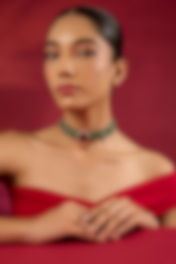 Gold Finish Kundan Polki & Emerald Stone Choker Necklace by Hunar at Pernia's Pop Up Shop