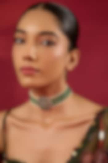 Gold Finish Kundan Polki & Emerald Stone Choker Necklace by Hunar at Pernia's Pop Up Shop